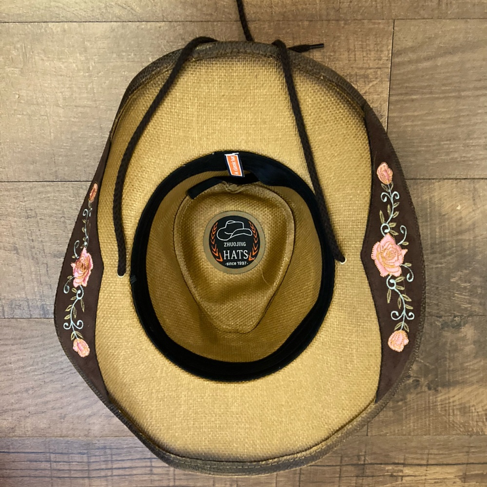 Floral Embroidered Cowgirl Hat Pink Floral Festival Rodeo Boho EUC OSFM - Picture 7 of 10